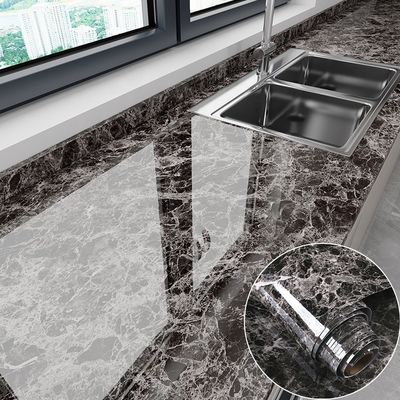 Buy Glossy 120cm Wide Grey Marble Effect Wallpaper Stickers For Kitchen Wall online manufacture