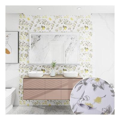 Fireproof Botanical Wallpaper Peel And Stick PVC Flower Wallpaper For Bathroom