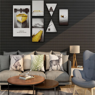 Black Grid 3D Adhesive Wallpaper 3D Wall Stickers Waterproof Untuk Dapur Kamar Mandi