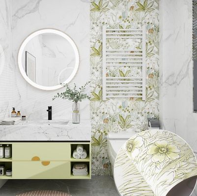PVC Self Adhesive Waterproof Oil Proof Moisture Proof Natural Wallpaper untuk Transformasi Kamar Mandi Kamar Tidur Modern
