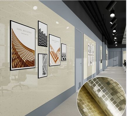 Oil Proof Perak Geometri Wallpaper PVC Metal Mosaik Wallpaper